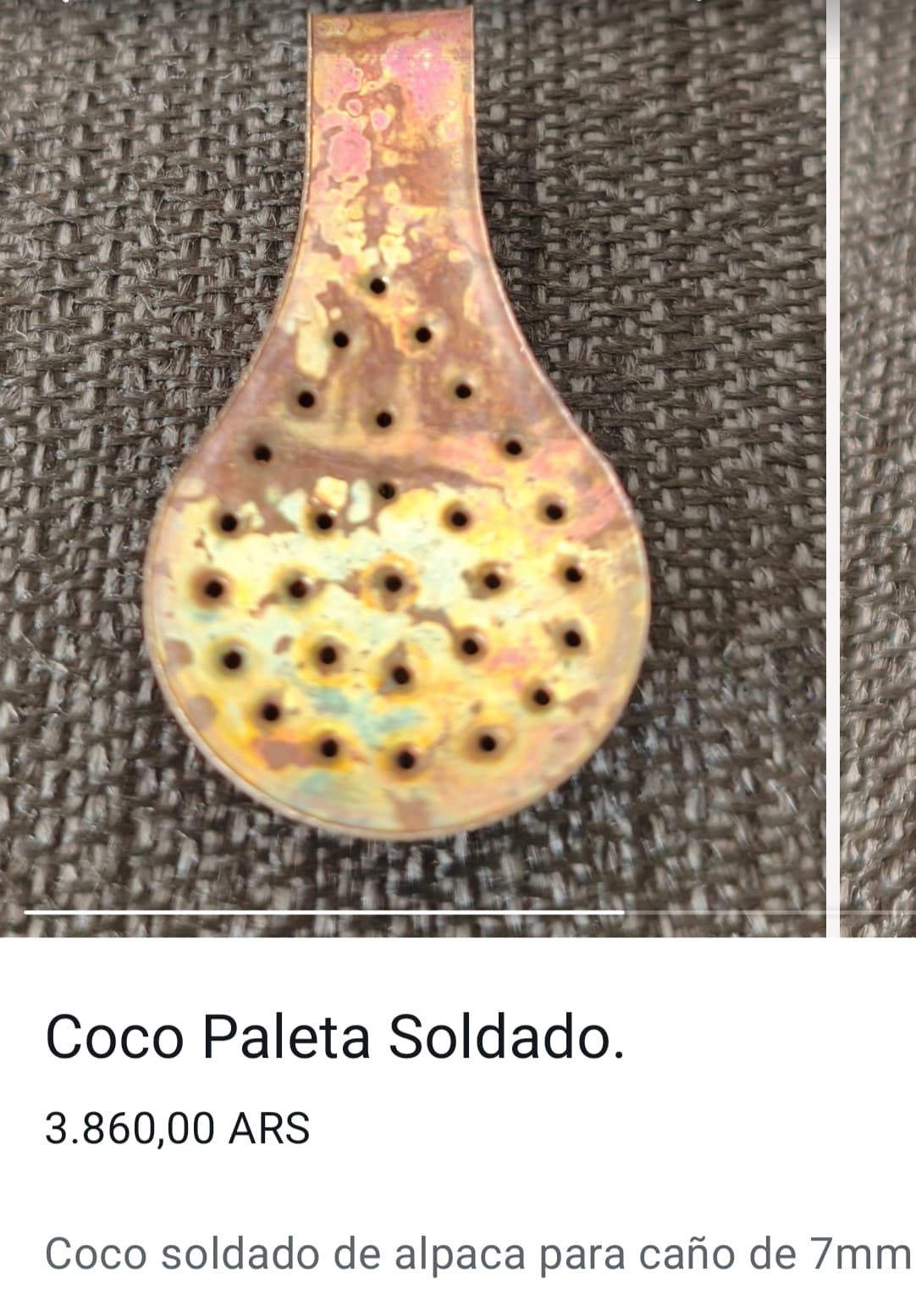 Coco paleta de alpaca soldado para caño de 7mm