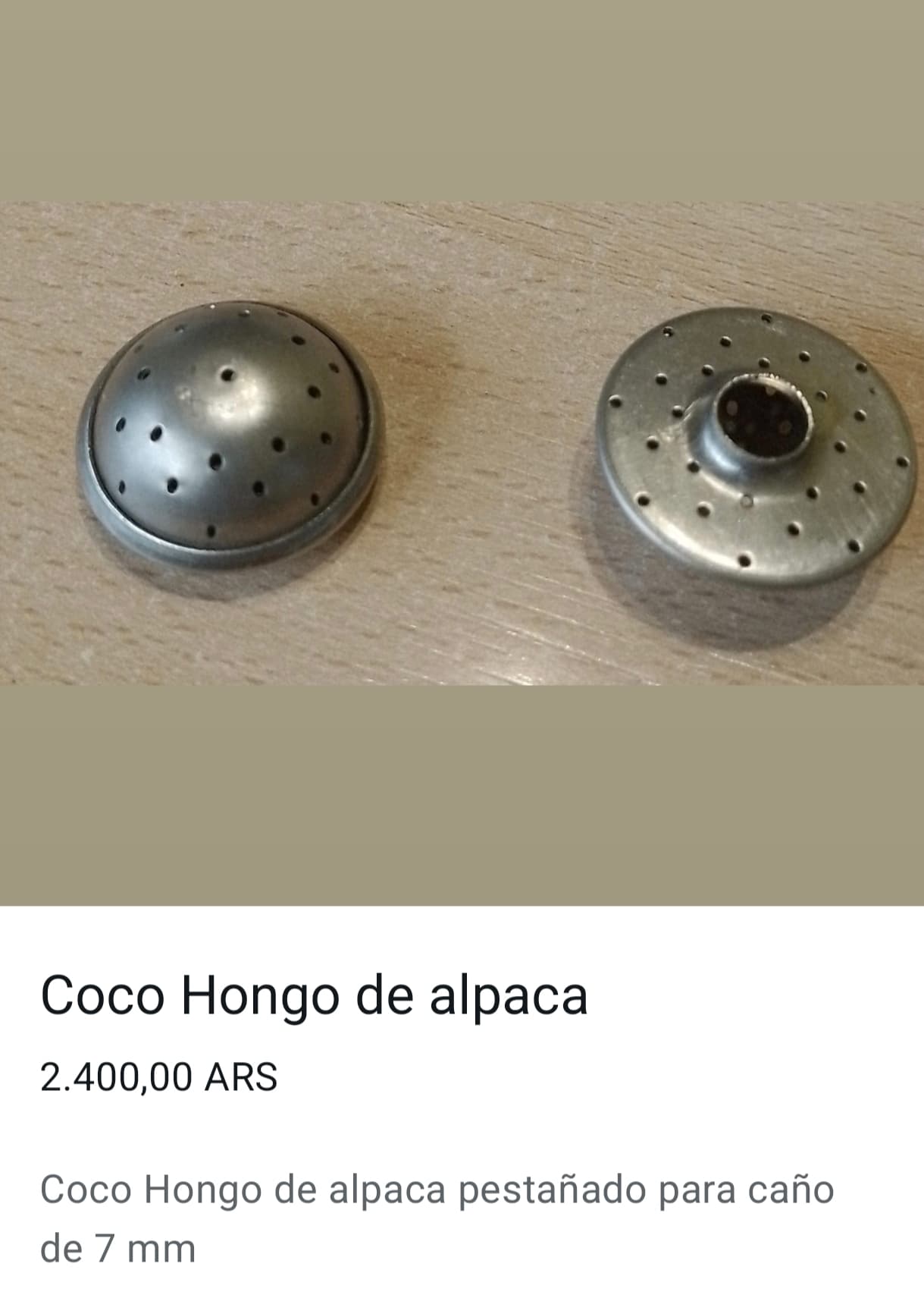Coco Hongo de alpaca para caño de 7mm